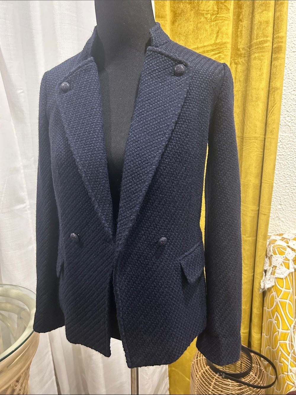 Vince Navy Textured Double-Breasted Sport Coat